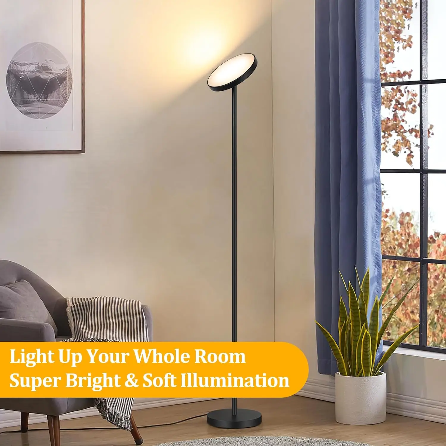 Floor Lamp, 2400Lm Bright Floor Lamp For Living Room, Led Modern Torchiere Floor Lamp With 2700K-6000K Stepless Dimming, 69