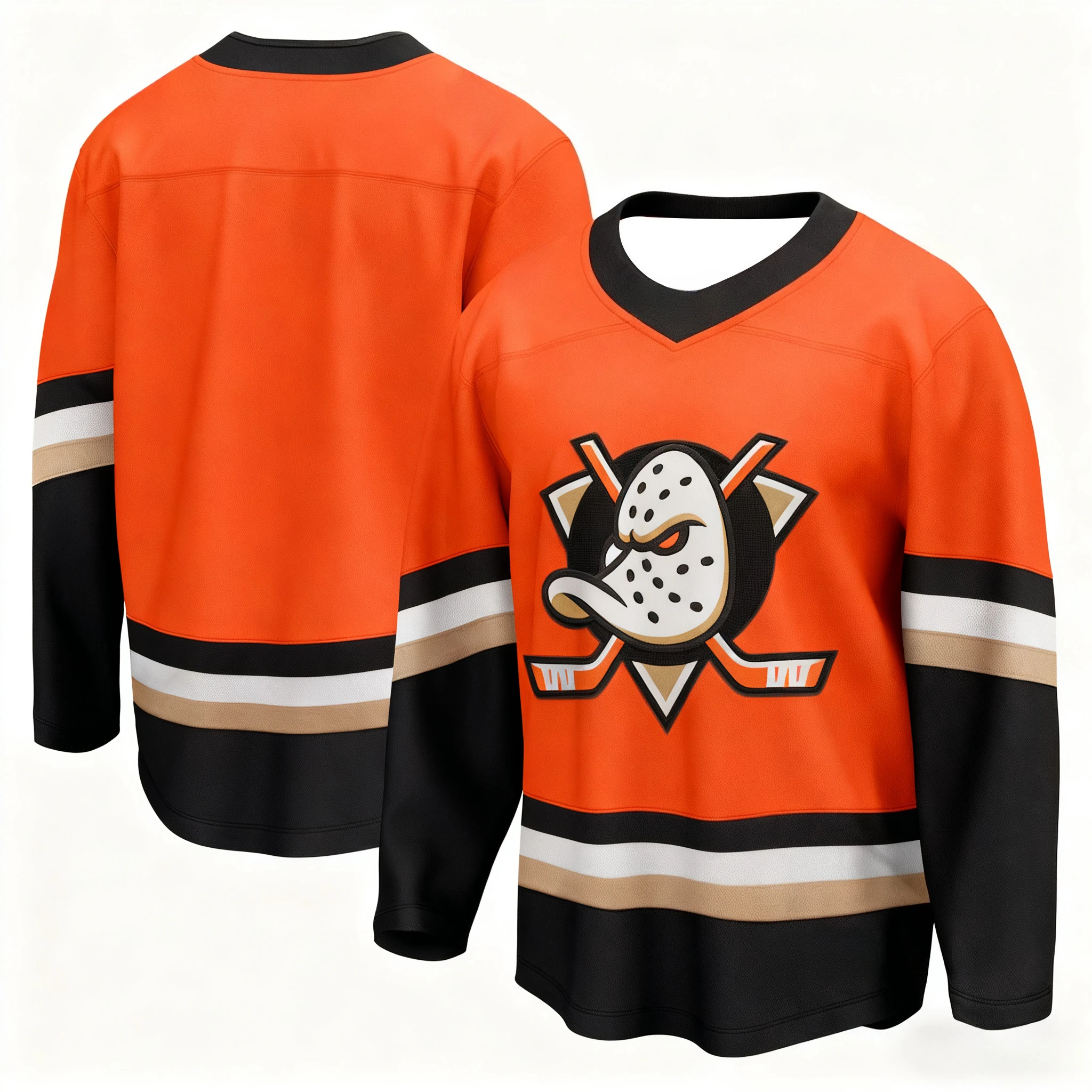 Camiseta de hockey - Naranja con detalles en negro, blanco y beige Camiseta deportiva transpirable Impresiones en 3D HD Jersey ideal
