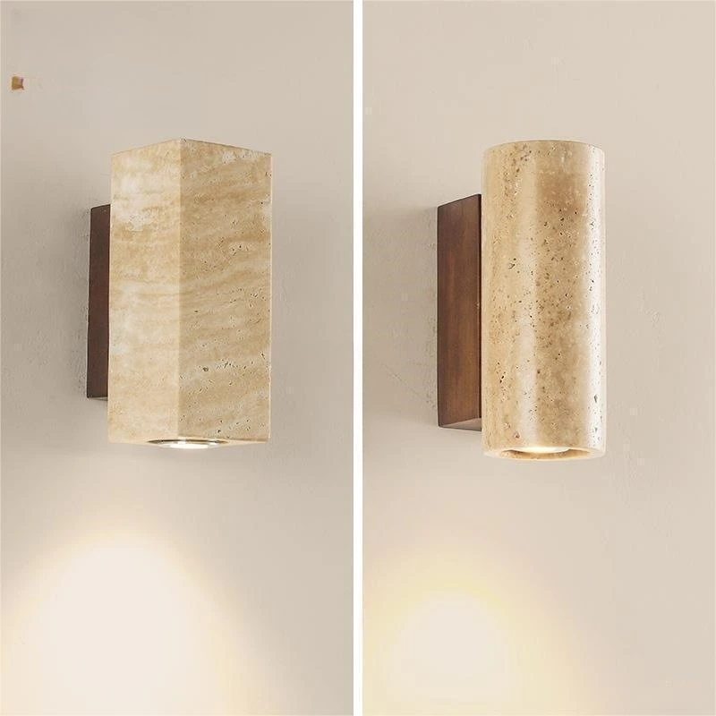 

Modern wabi wind bedroom bedside wall lamp designer homestay living room background wall aisle yellow travertine LED wall