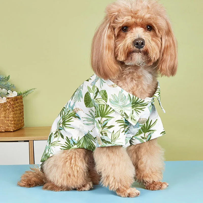 New Summer Ins Seaside Vacation Style Dog Shirt Pet Clothing Printed with Palm Leaf Dog Clothing Hot Selling Pet Apparel