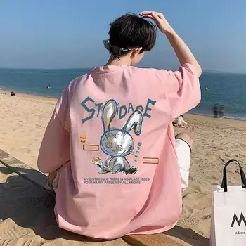 تيشيرت رجالي مقاس 8XL، فضفاض، مستوحى من الموضة الكورية، بتصميم أمريكي، مطبوع عليه أرنب، بأكمام قصيرة ورقبة دائرية، مناسب للأزواج. 10 best sales أسلوب غرانت - №9