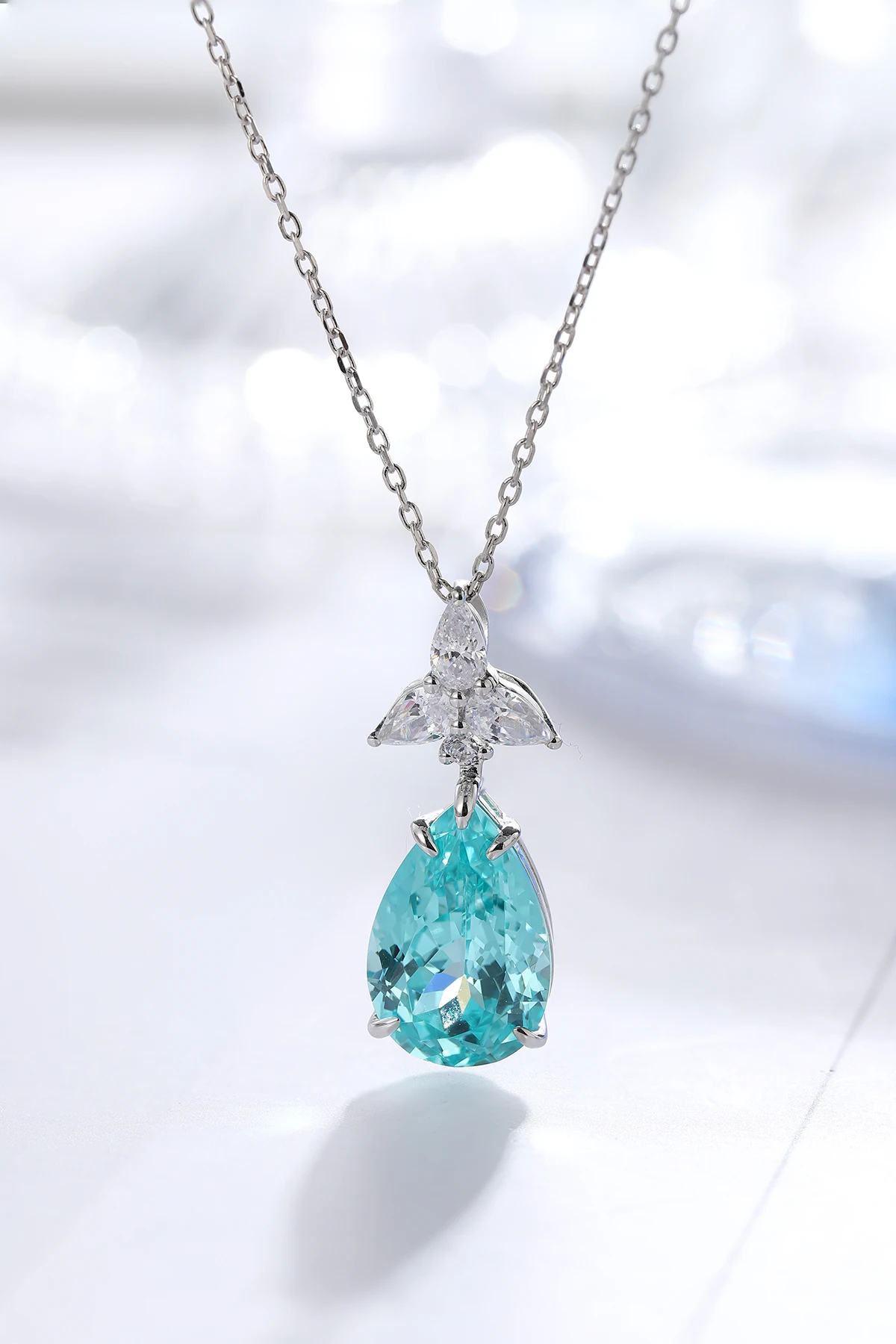 Fancy Lab Grown Paraiba Sterling Silver Jewelry Pendant Simple Design Daily Wear For Gift S925 Necklace Fancy Accessories