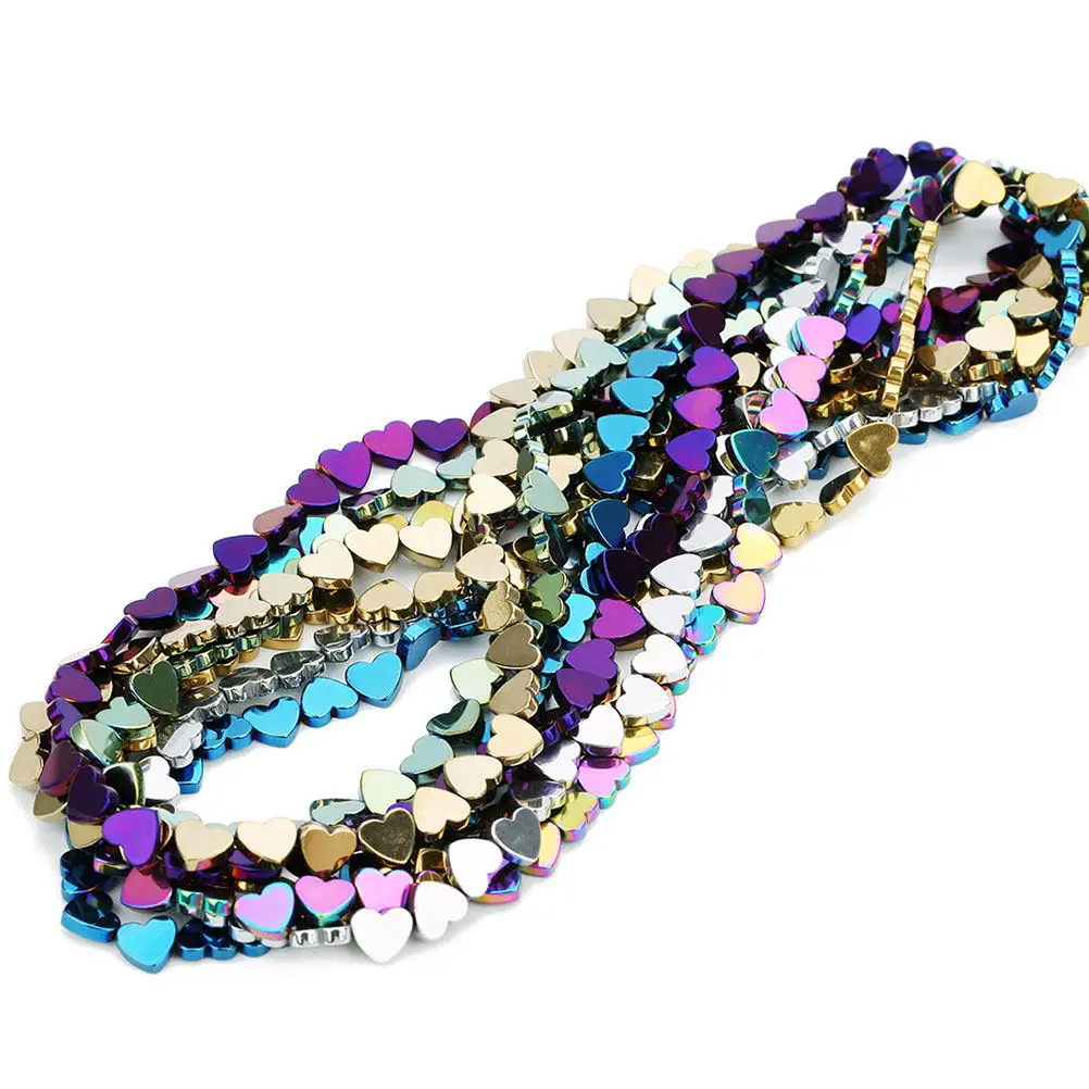 

50Pcs 8Mm Colored Hematite Stone Beads Hollow Heart Design Mini Hole Smooth Surface DIY Jewelry Making Beads for Necklace