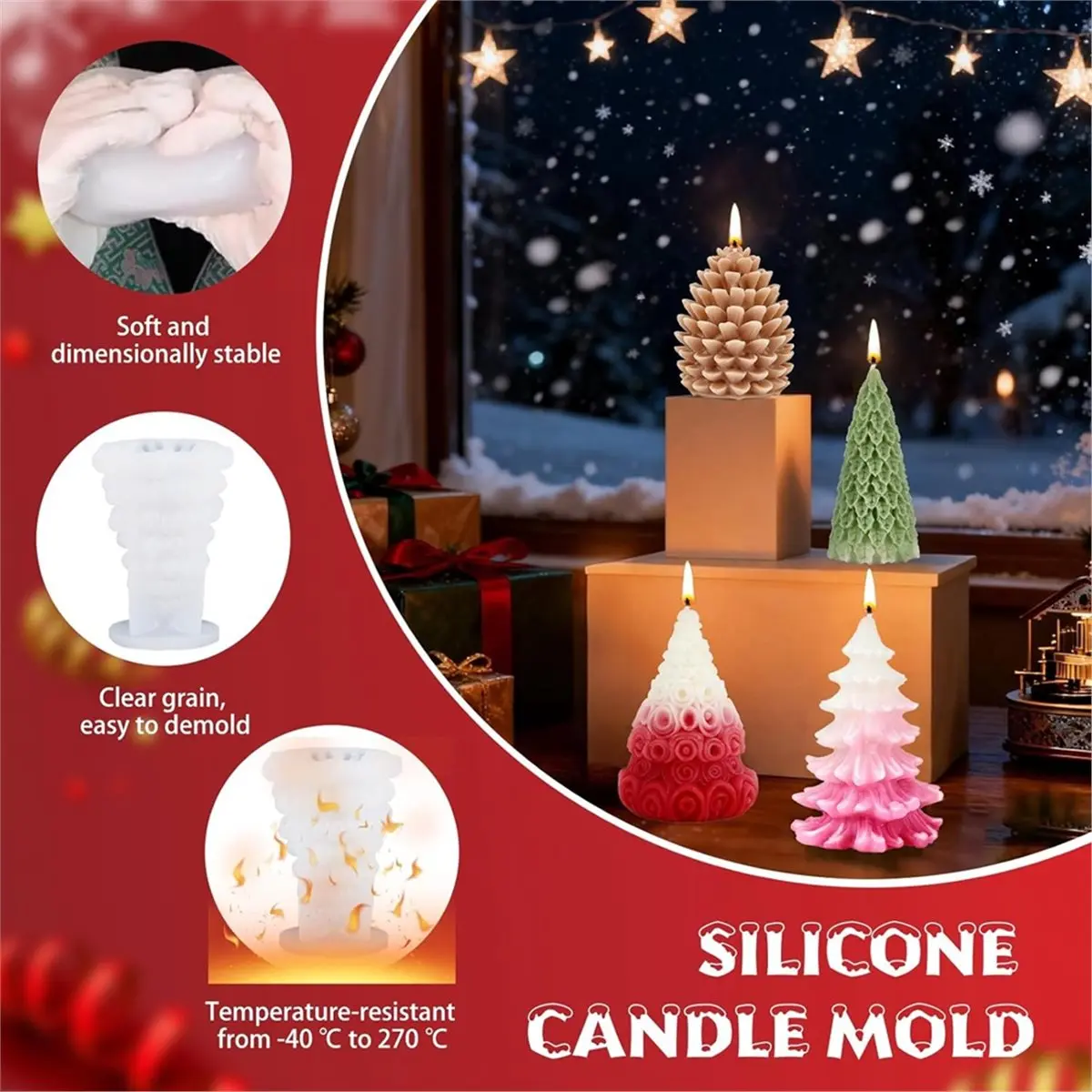 4PCS Christmas Silicone Molds Christmas Tree Pine Cone Silicone Mold for Candle Making, DIY Xmas Handmade Candle Making