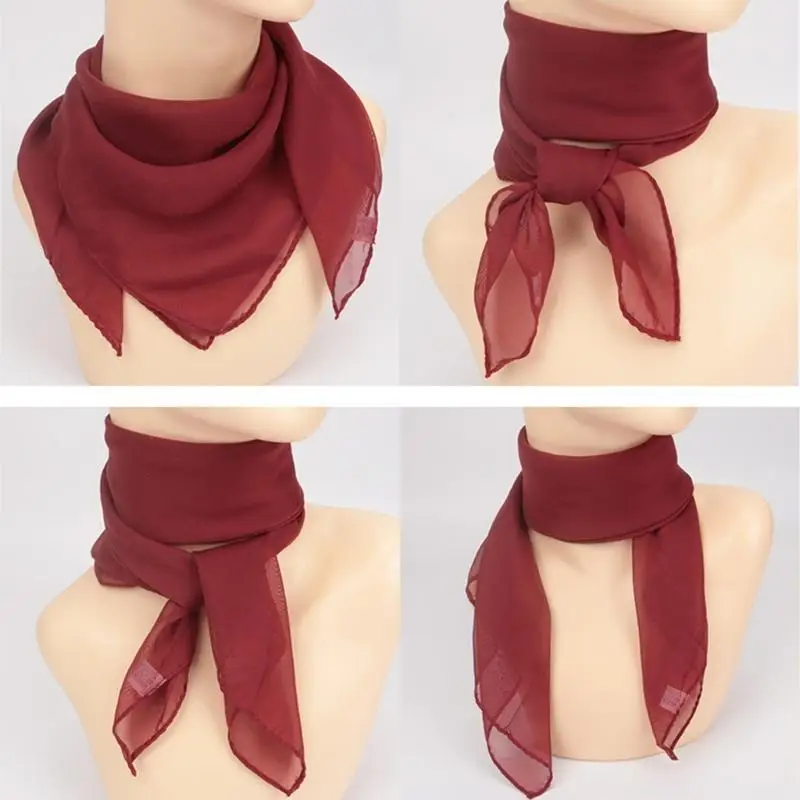 Foulard cou à ruban carré, écharpe en mousseline soie des années 1950, cravate cheveux rétro pour femmes, mouchoir carré des années 50, foulard solide transparent