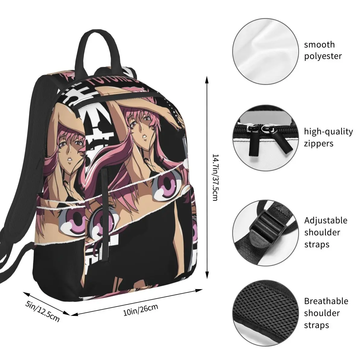 Future Diary Yuno Gasai By Mirai Nikki Anime Backpack Student BookBag Boys Girls School Bag Laptop Shoulder Bags Men Women