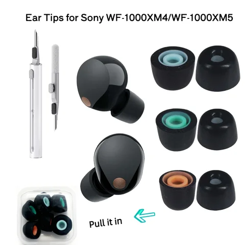 KUTOU 3 pares de almohadillas de espuma viscoelástica para auriculares Sony WF-1000XM5 para WF-1000XM5 WF-1000XM4 estuche para auriculares con bolígrafo de limpieza