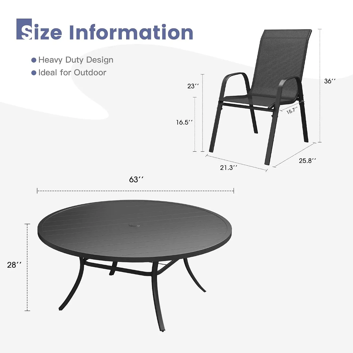 Round Metal Patio Dining Set for 10, Slatted Table with Umbrella Hole & Stackable Chairs for Outdoor, Black, Customized