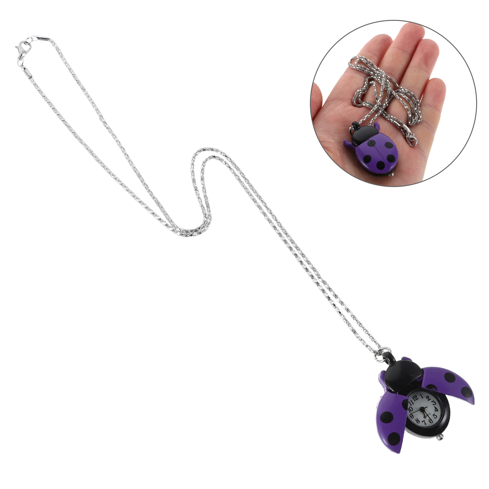

Pocket Pendant Ladybug Keychain Vintage Quartz Design Lightweight Necklace For Women Kids Daily Use Fob Watch