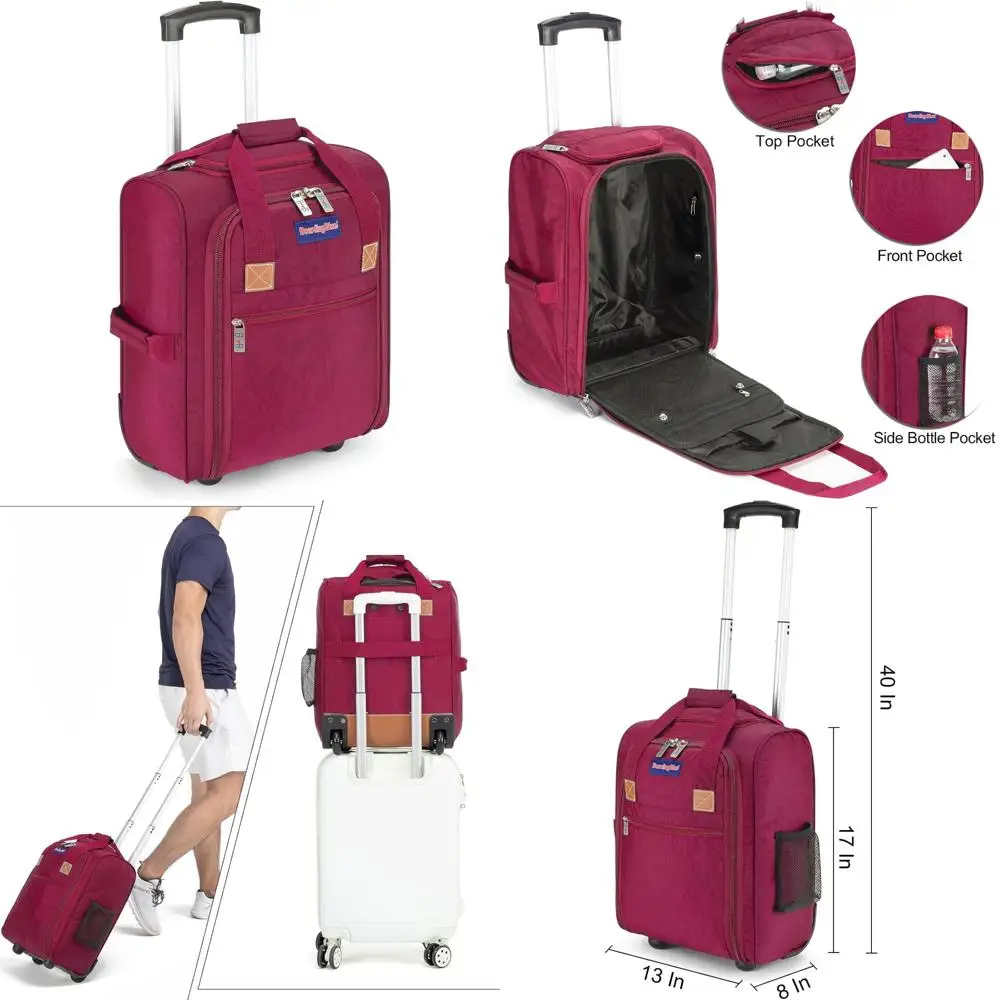 

Compact 17x13x8 Inches Rolling Personal Item Bag - Ideal for Underseat Storage on Major Airlines Including Spirit and JetBlue