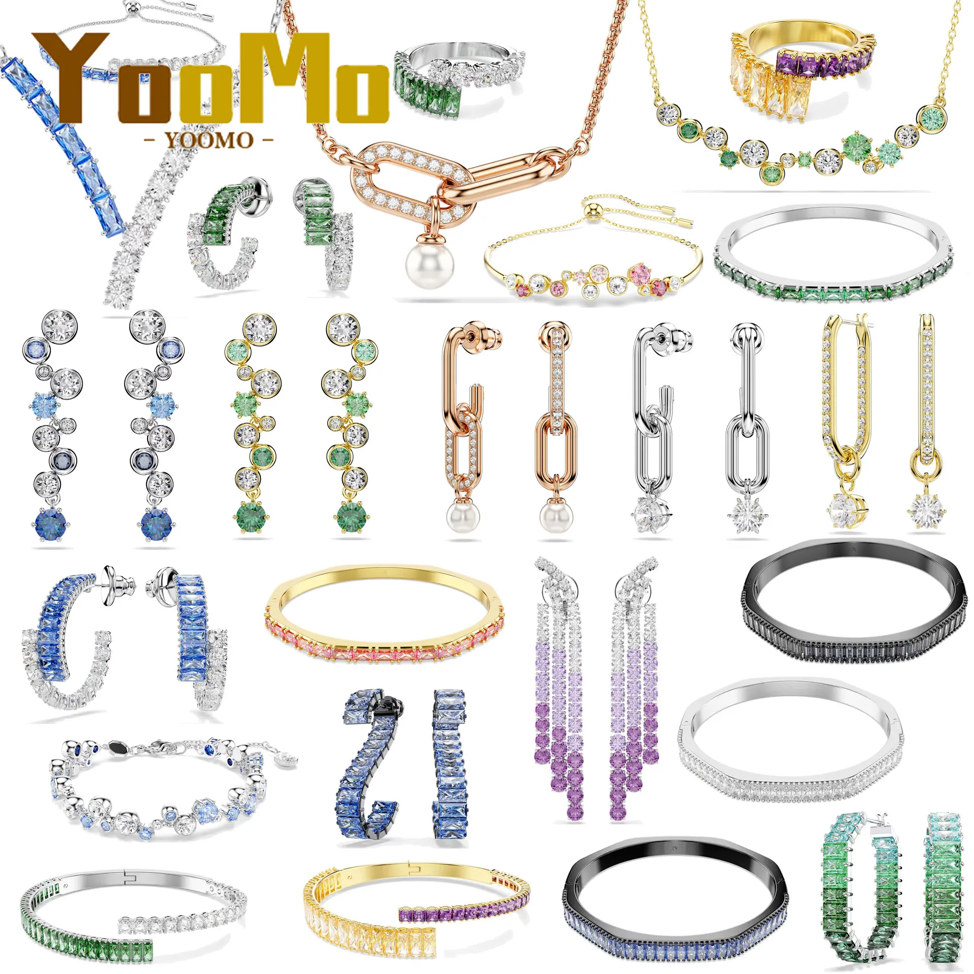 

Blue Crystal Geometric Necklace Green Crystal High Quality New Jewelry Set Exquisite Ring Party Jewelry Ornaments Romantic Gifts