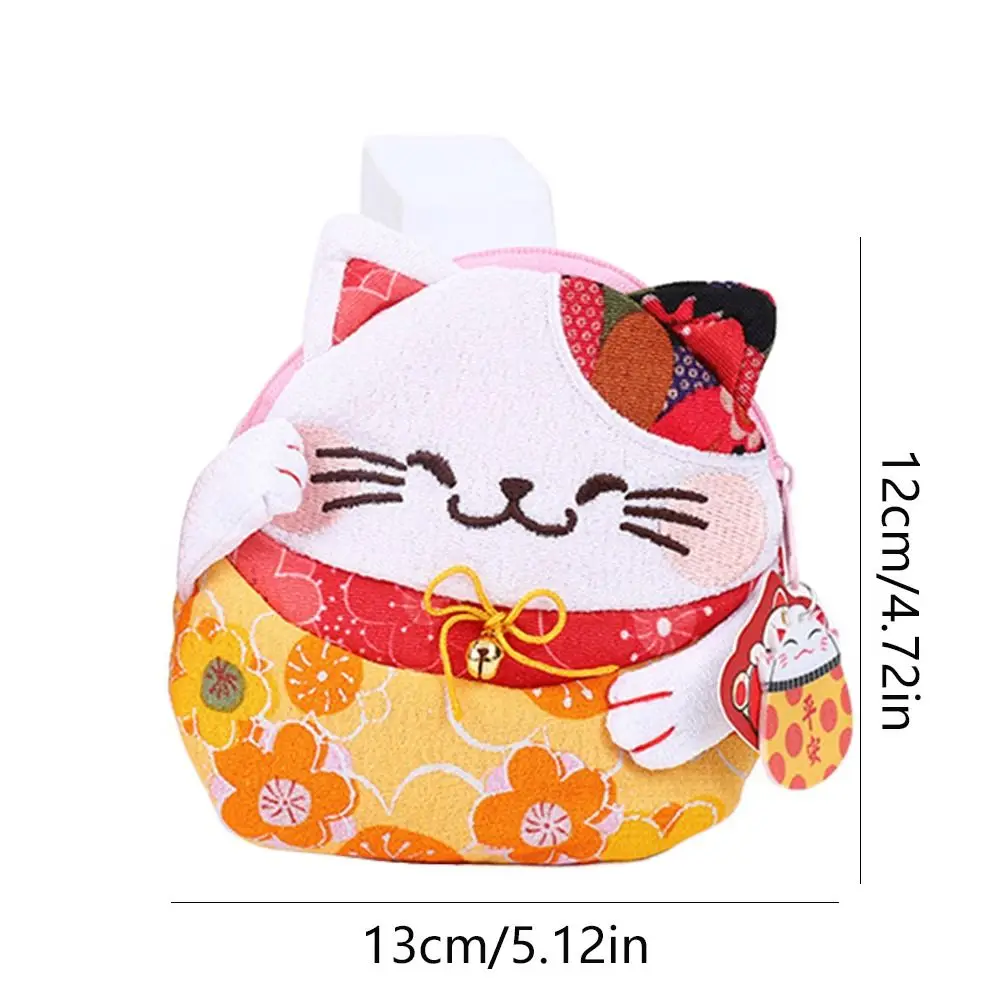 Casual estilo japonês maneki neko moeda bolsa flor impressão zíper gato sorte saco de embreagem saco de armazenamento carteiras titular do cartão feminino