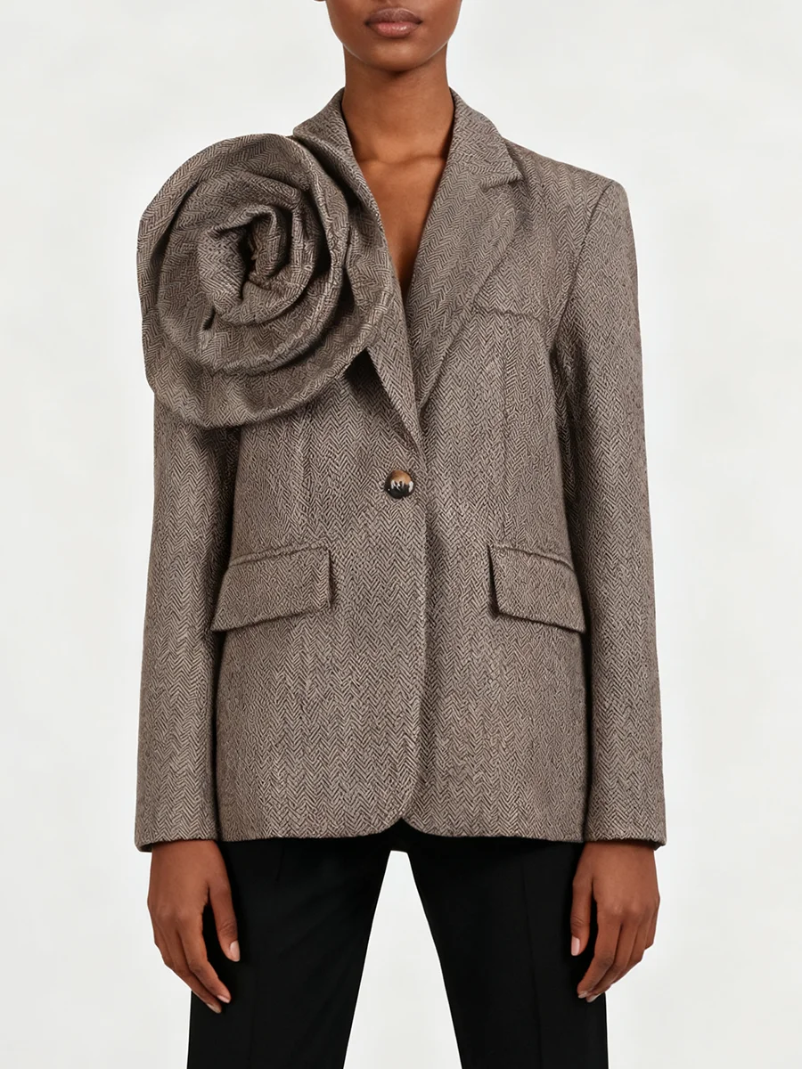 VGH Temperament Spliced Appliques Solid Blazers For Women Lapel Long Sleeve Autumn Slimming Casual Jacket Female Fashion Style