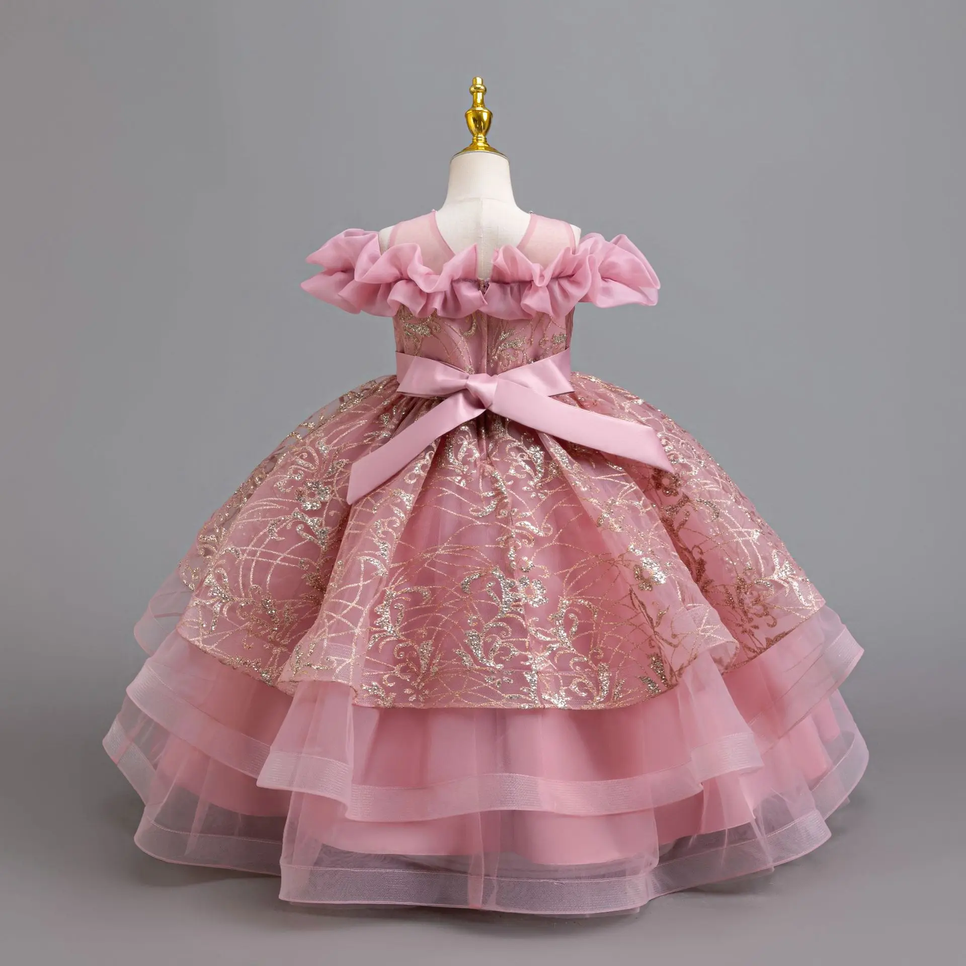 HETISO Elegant Children Party Dress Embroidery Long Wedding Bridesmaid Graduation Ball Gown Ball for Kids Girl 4-12 Years