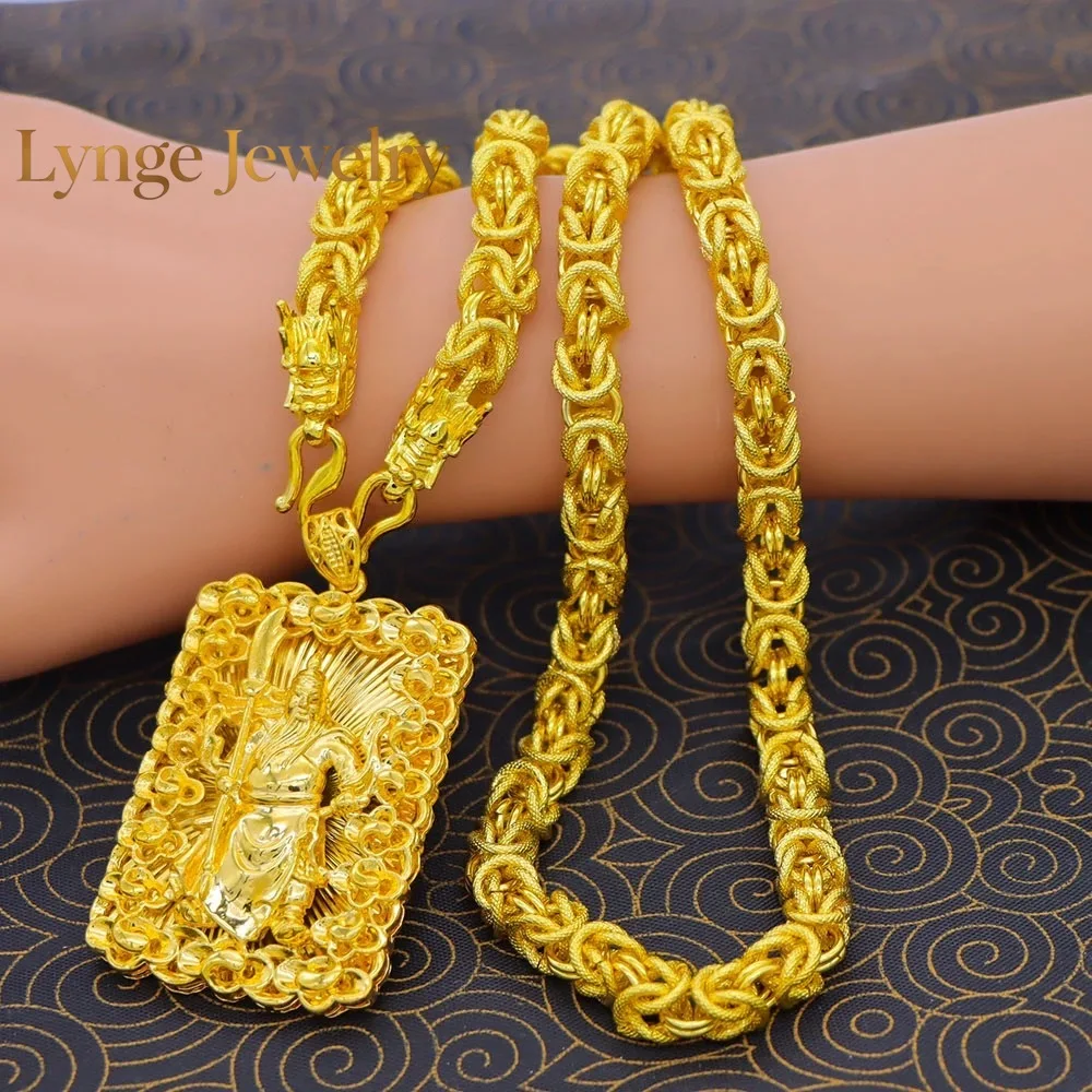 Lynge Jewelry 24K Real Gold Flame Guanyin Round Bead Necklace Pendant 9999 Men's Domineering Eagle  Square Brand Cloth Pattern D