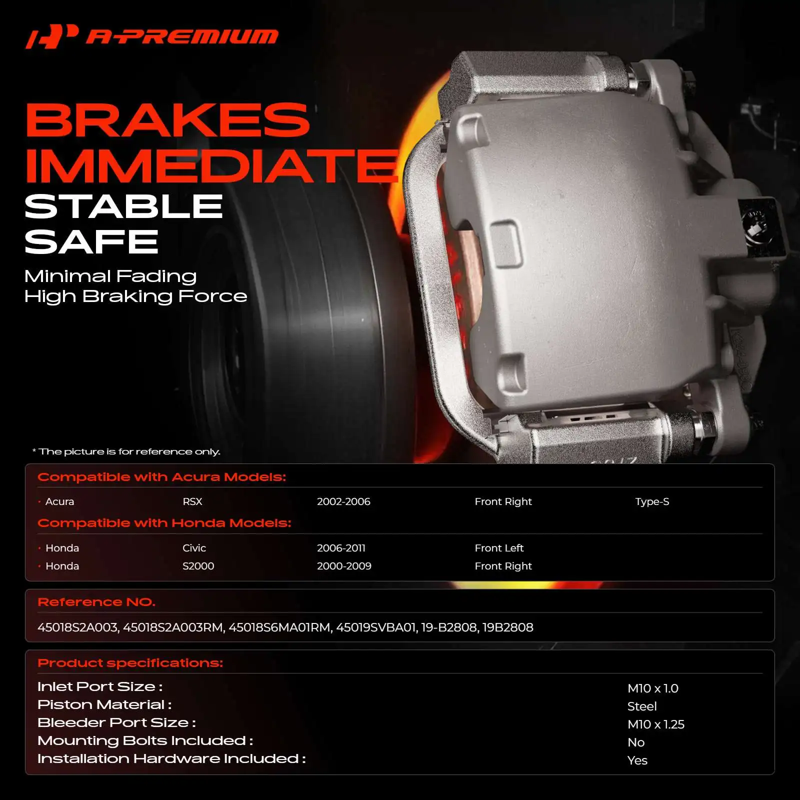 A-Premium Front Left S2000 Acura RSX Brake Caliper with Bracket for Honda Civic 2006-2011 S2000 2000-2009 Acura RSX 2002-2006