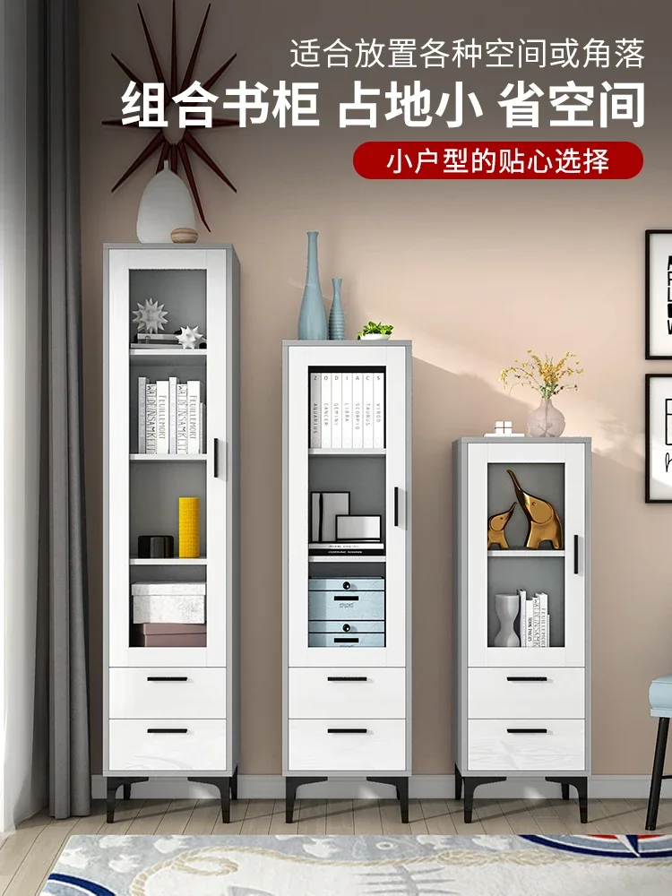 free combination small bookcase storage rack with glass door, simple and modern multi-functional storage cabinet F12