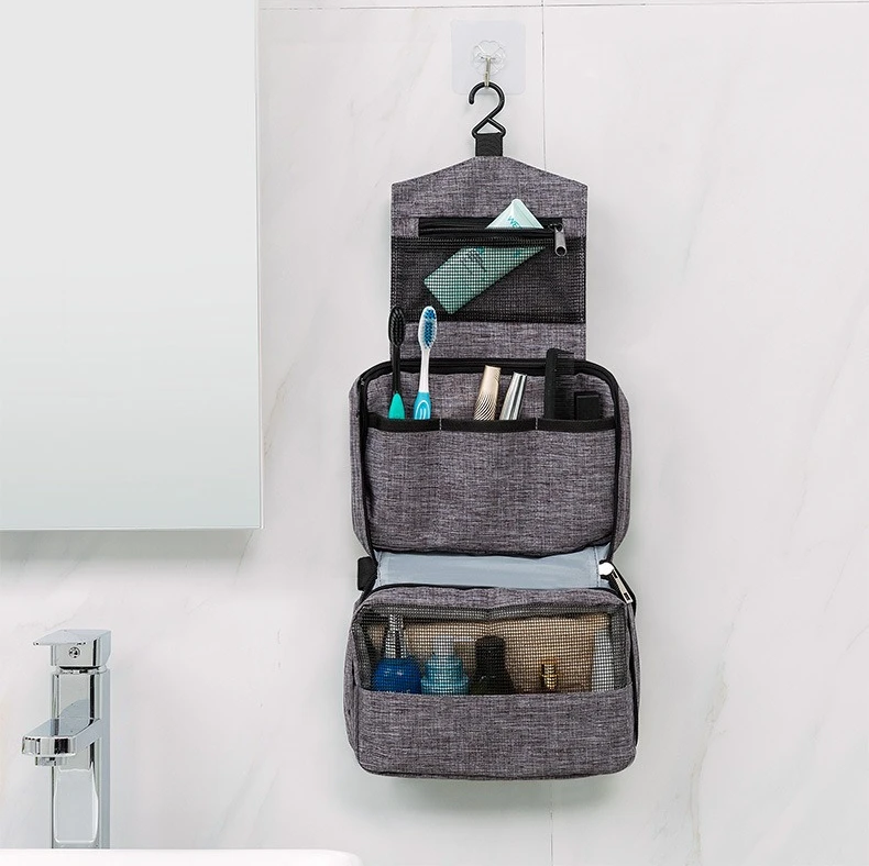 Sac à cosmétiques suspendu pour hommes et femmes, organisateur de voyage multifonction, pochette de rangement de toilette et de maquillage, trousse de maquillage pliante pour esthéticienne
