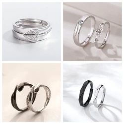 Korean Fashion 1Pair Simple Couple Zircon Rings For Women Men Couple Goth Ring Luxury Opening Finger Ring Lover's Jewelry Gifts