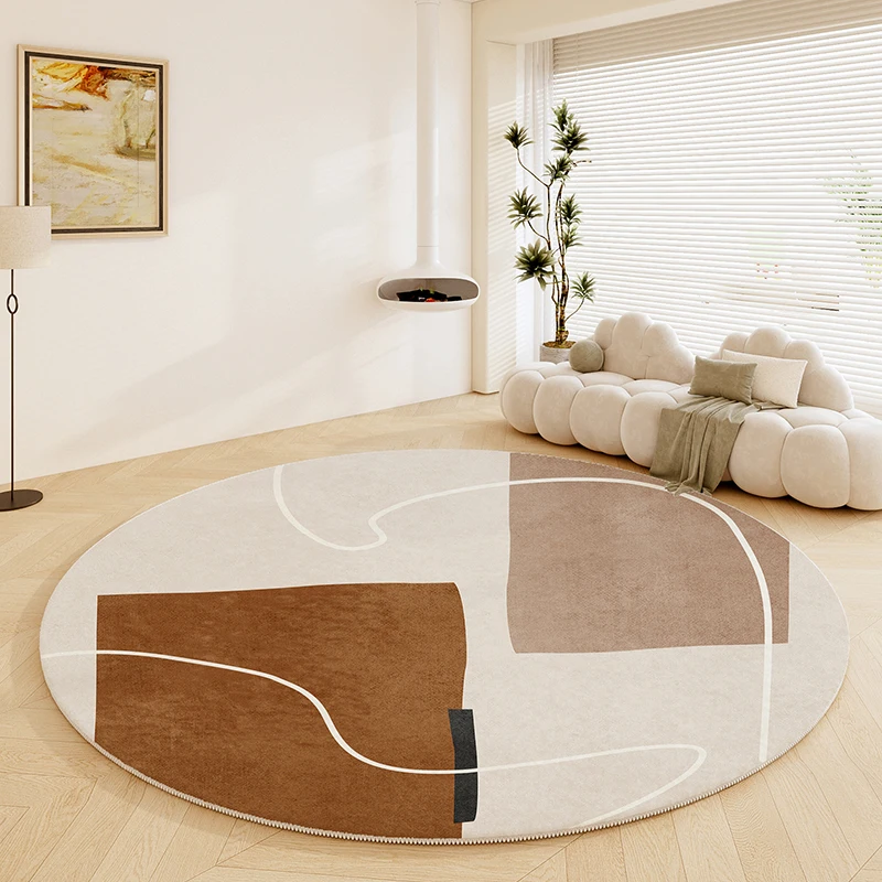Nordic Style Fluffy Round Rug – Thick Anti-Slip Abstract Carpet for Bedroom, Living Room & Cloakroom Decor