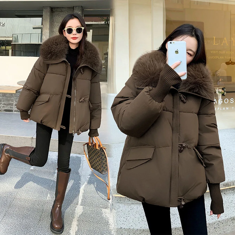 Winter Fur Collar Down Jacket 2024 Korean Style Thicken Parkas Women\'s Fashion Cotton-padded Womens Short Coat Elegant Outerwear