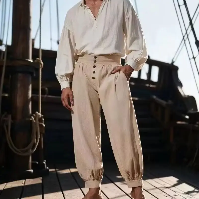  Men Medieval Renaissance Viking Pirate Pants Retro Loose Trousers Halloween Cosplay Victorian Historical Costume 