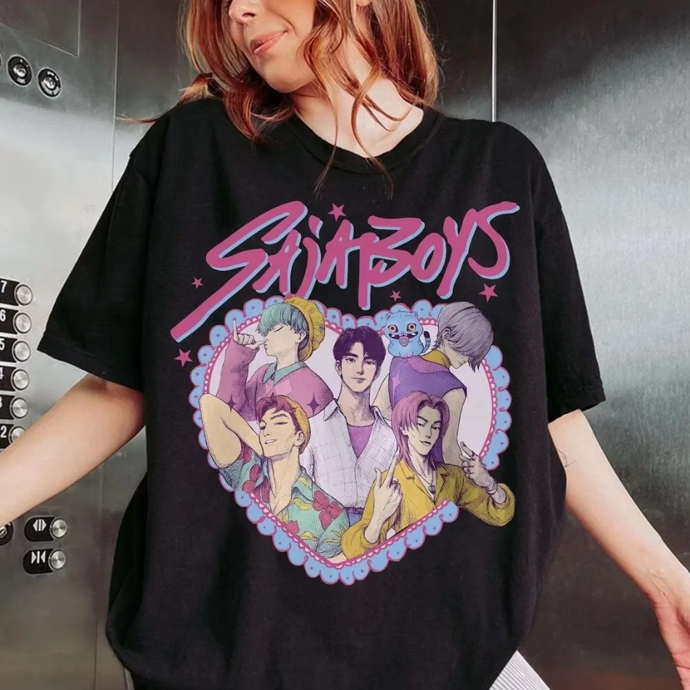 Camiseta Retro SajaBoys Kpop Demon Hunters para mujer, camiseta de banda para niño Kpop, regalo para Fans, camisa gráfica de manga corta para hombres y mujeres, verano