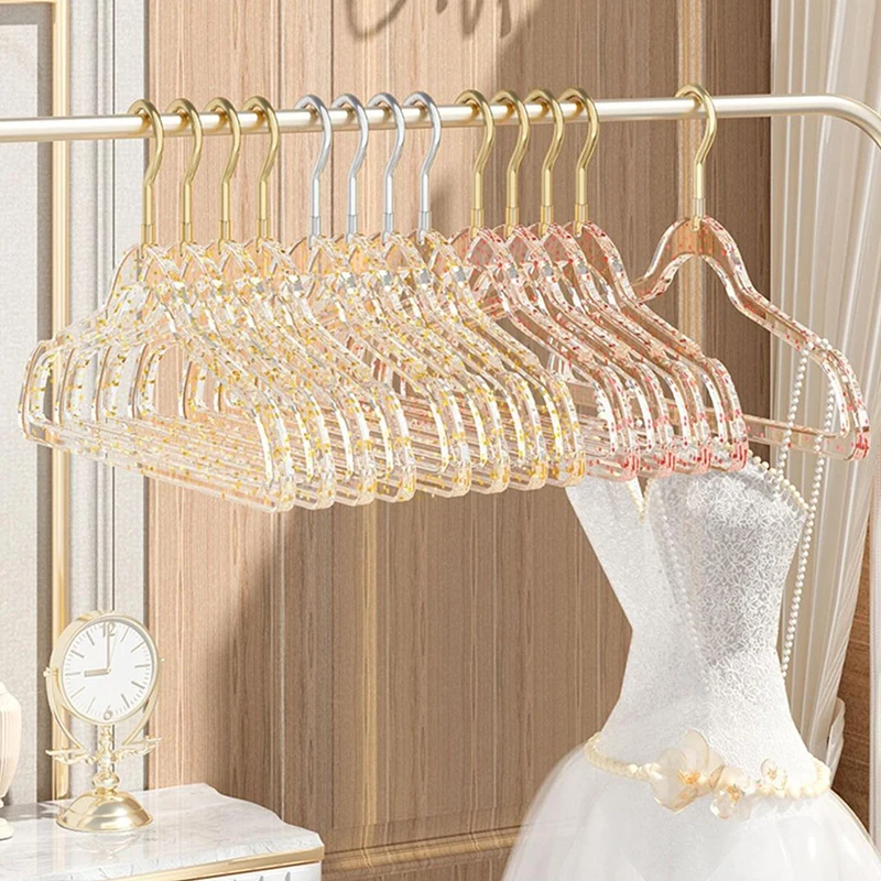 1PC Acrylic Hanger Clothing Organizer Wardrobe Pants Coat Hanger Drying Rack Transparent Gold Hook Adult Coat Hanger