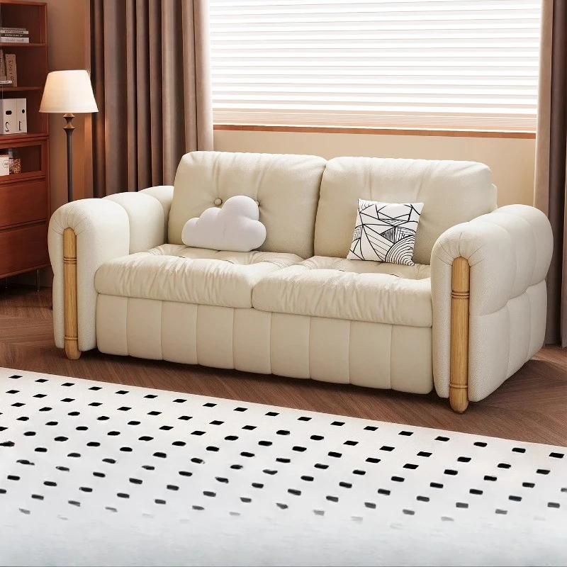 French Style Sofa Bed Foldable Solid Wood Multi-functional Leisure Sofa Bed Scientific Support Backrest Customized Storage Box
