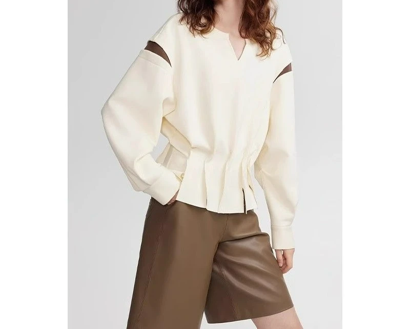 

Fake Two-piece Spliced Contrasting Color Waist Folded Shirt Autumn New Slimming Pullover Hoodie