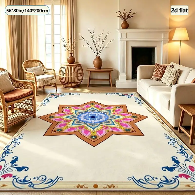 Elegant Retro Mandala Star-Shaped Floral Carpet, Non-Slip Carpet, Washable Indoor Carpet for Living Room, Bedroom, Home Flooring