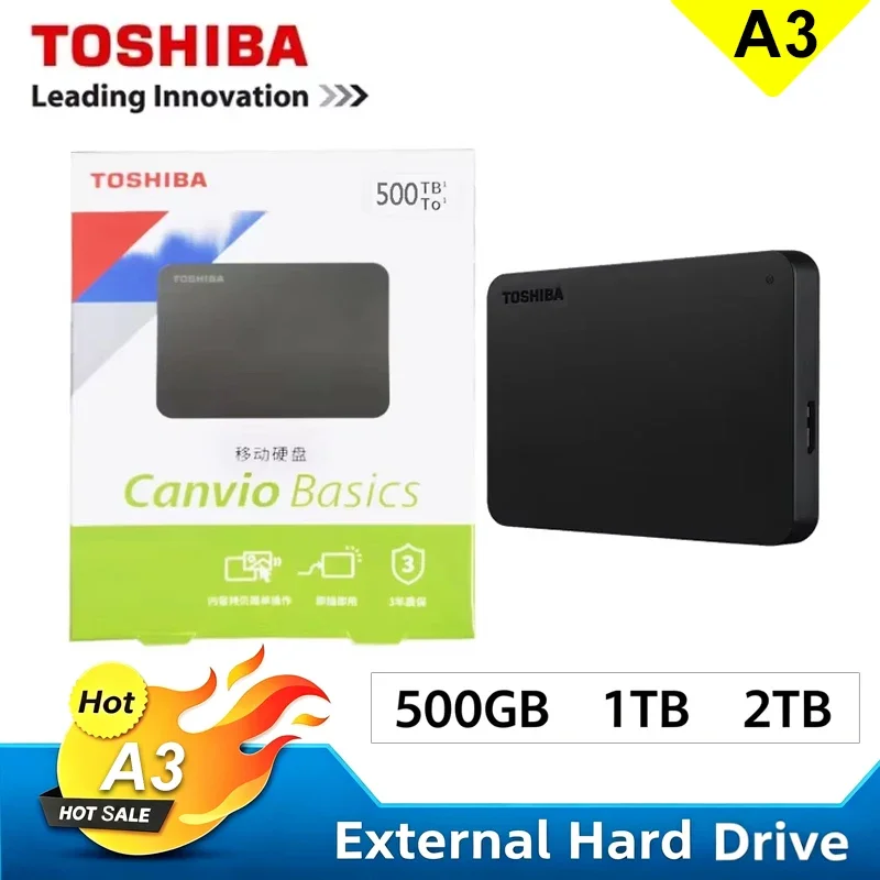 Toshiba Canvio Basics A3 External Portable Hard Drive USB 3.0 Black 500GB 1TB 2TB For Mac Laptop Desktop