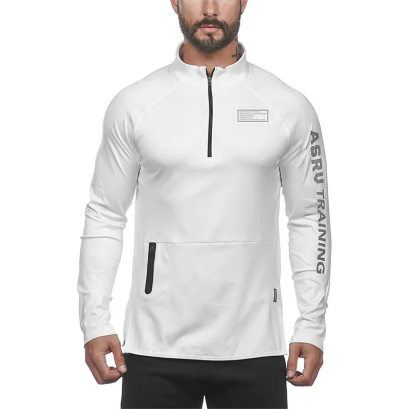 B&C Half Zip Stand Collar Pullover with Chest Patch and Sleeve Print Athletic Top for Men Training Gym