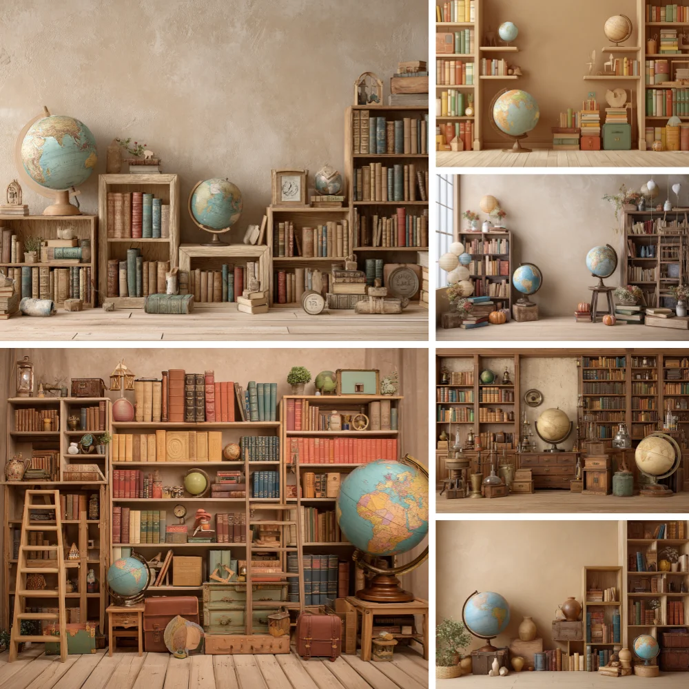 

Back To School Photography Backdrop Chalkboard Bookshelf Books Desk Student Classroom Children Graduation Photo Background Decor
