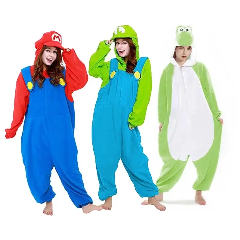 Super Mari0 LUIGI Yoshi Onesie Frog Cosplay Costume Kigurumi Halloween Christmas Fleece Pajama LOVERS Full Body Homewear GIFT