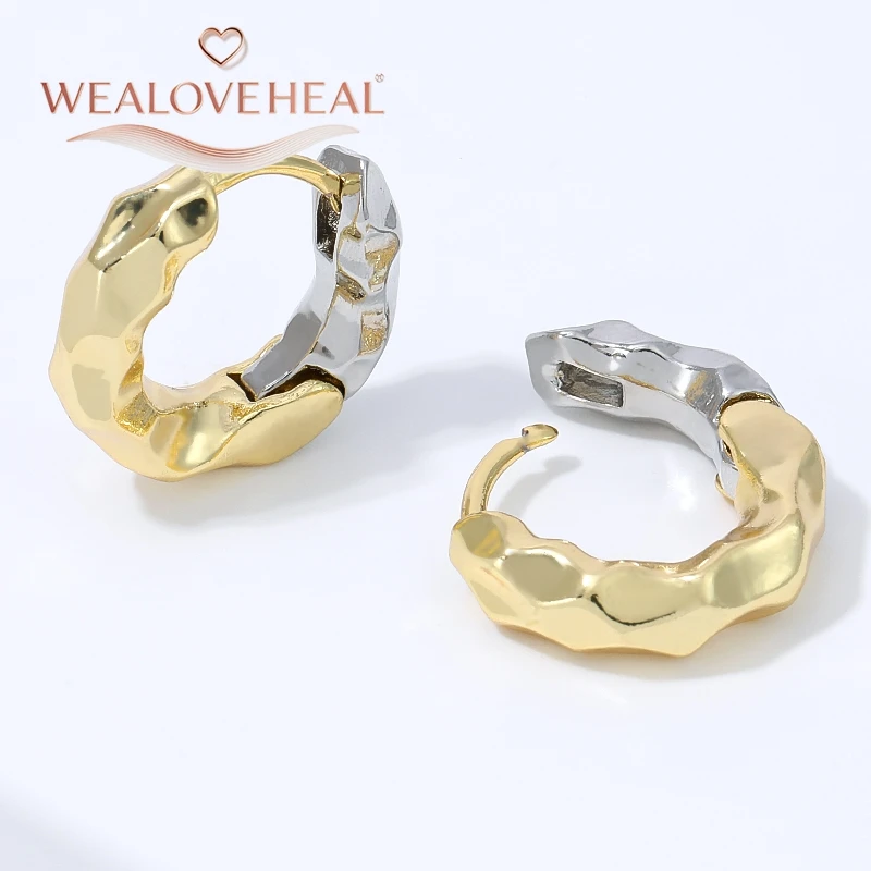 ohrringe, ohrringe damen, Zweifarbige 18mm Gehämmerte Huggie-Creolen für Damen, 18K Gold & Rhodium Plattiert, Unregelmäßige Ohrringe, Trendiger Alltags- und Party-Schmuck – Detail 19