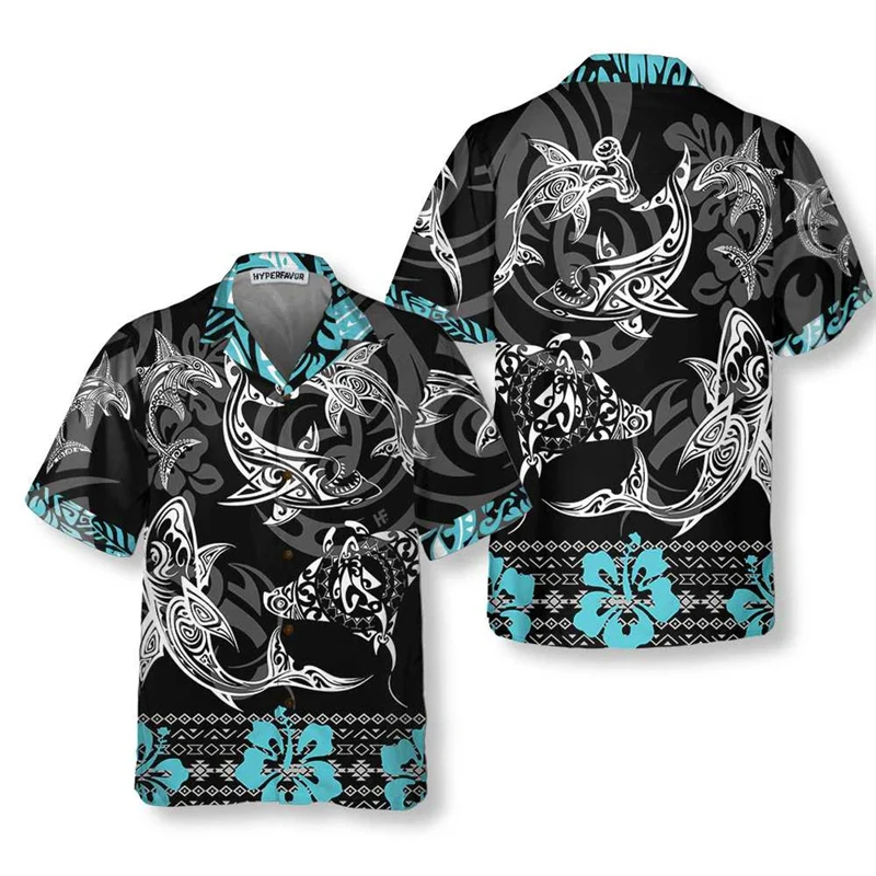 3D Shark Printed Hawaii Shirts For Man Starfish Sea Turtle Shirt Casual Unisex Clothes Summer Quick Dry Short Sleeve Women Shirt