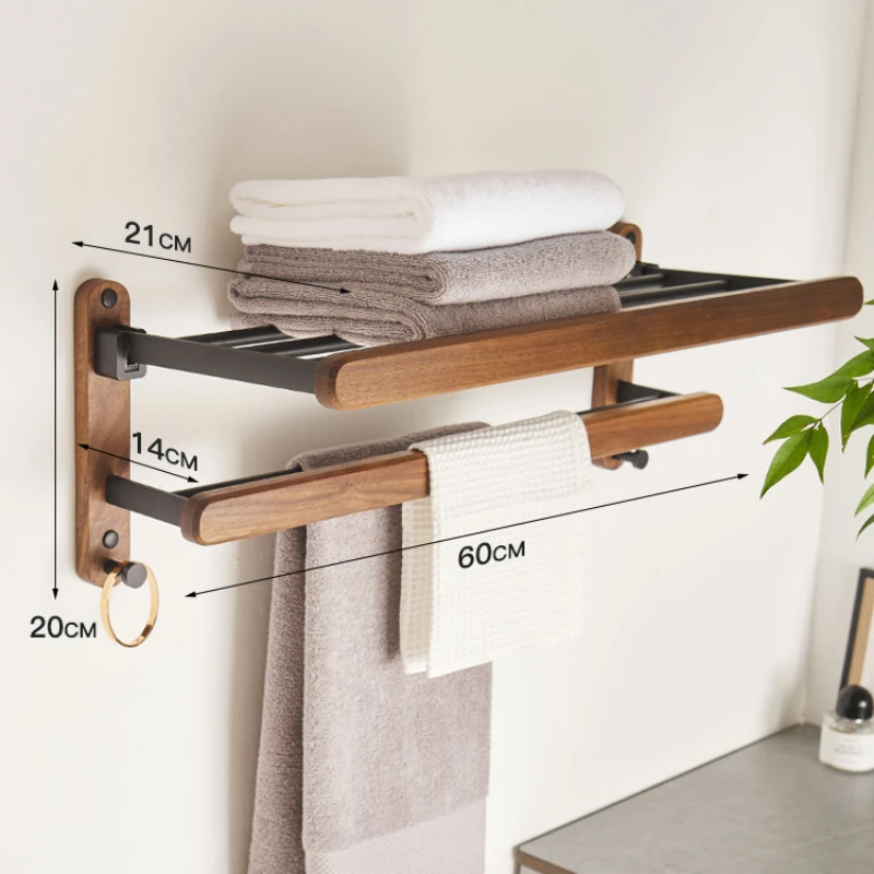 Walnut towel rack no punch bathroom shelf toilet wall mounted washroom storage organizer bath towel holder bathroom accessories