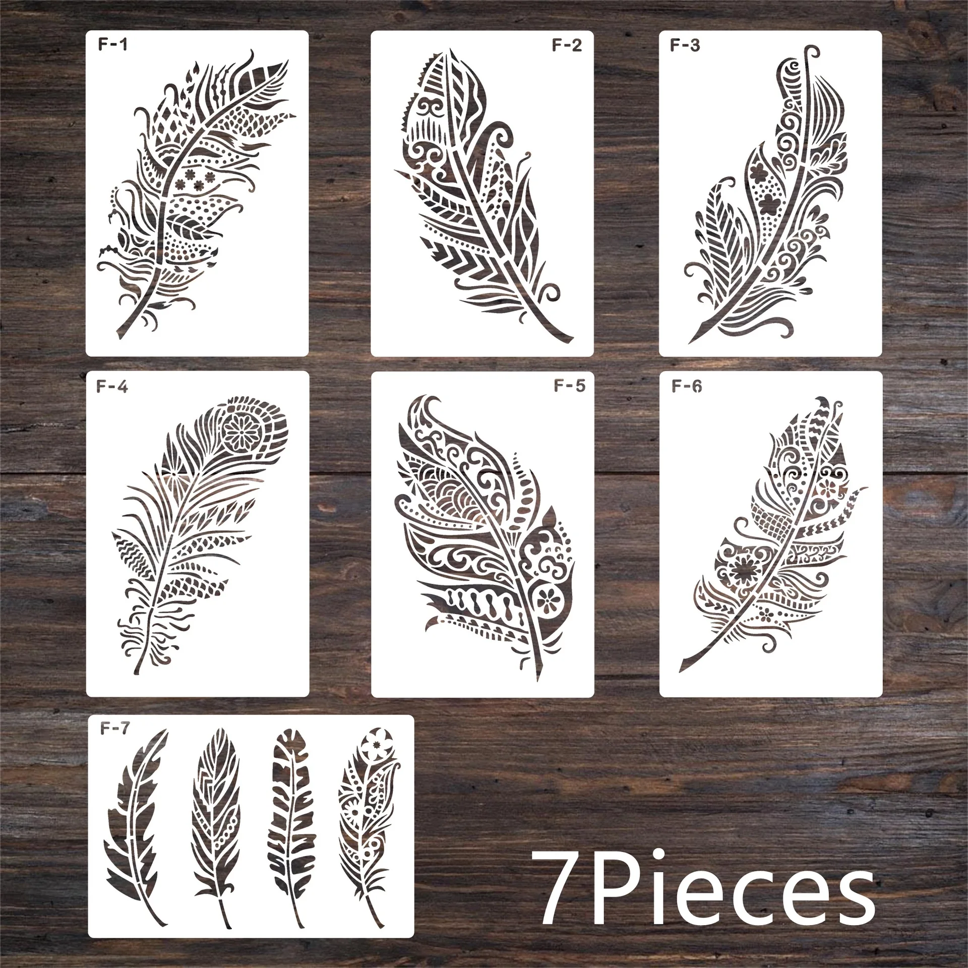 7Pcs/Lot 21cm Mandala Feather DIY Layering Stencils Wall Painting Scrapbook Coloring Embossing Album Decorative Template