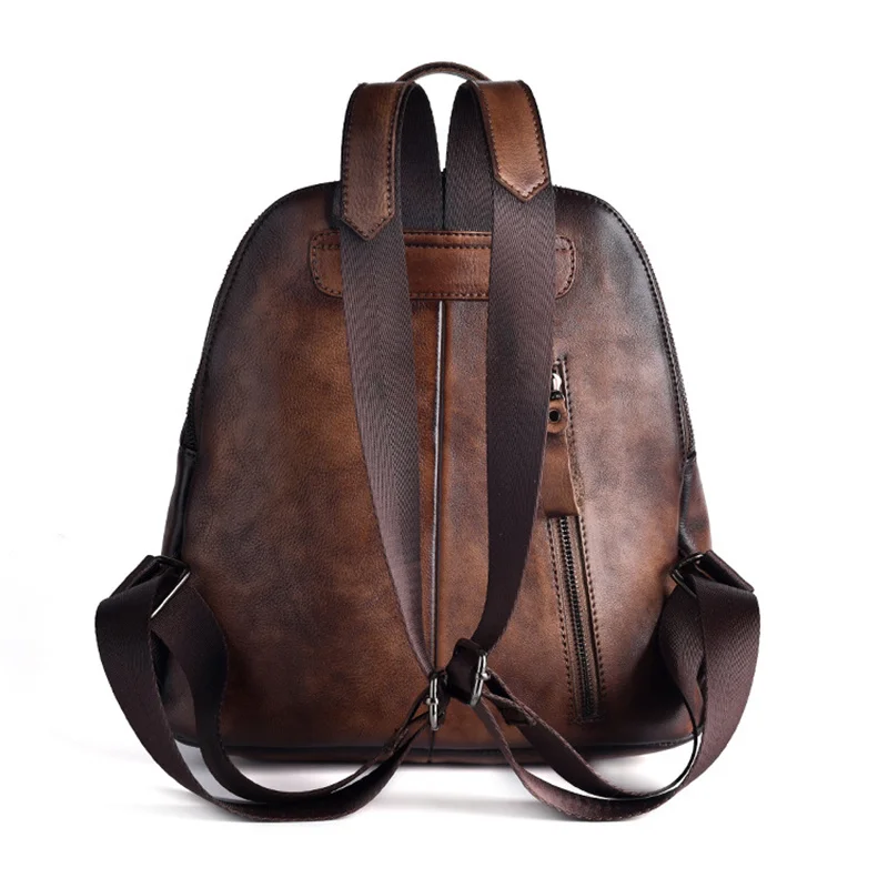 Women Genuine Leather Backpack Daypack Knapsack First Layer Cowhide Patchwork Female Brush Color Travel Bag Vintage Rucksack New