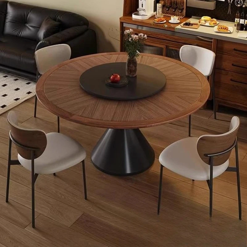 hot sale log home retro dining table antique simple celebrity round dining table and chair combination