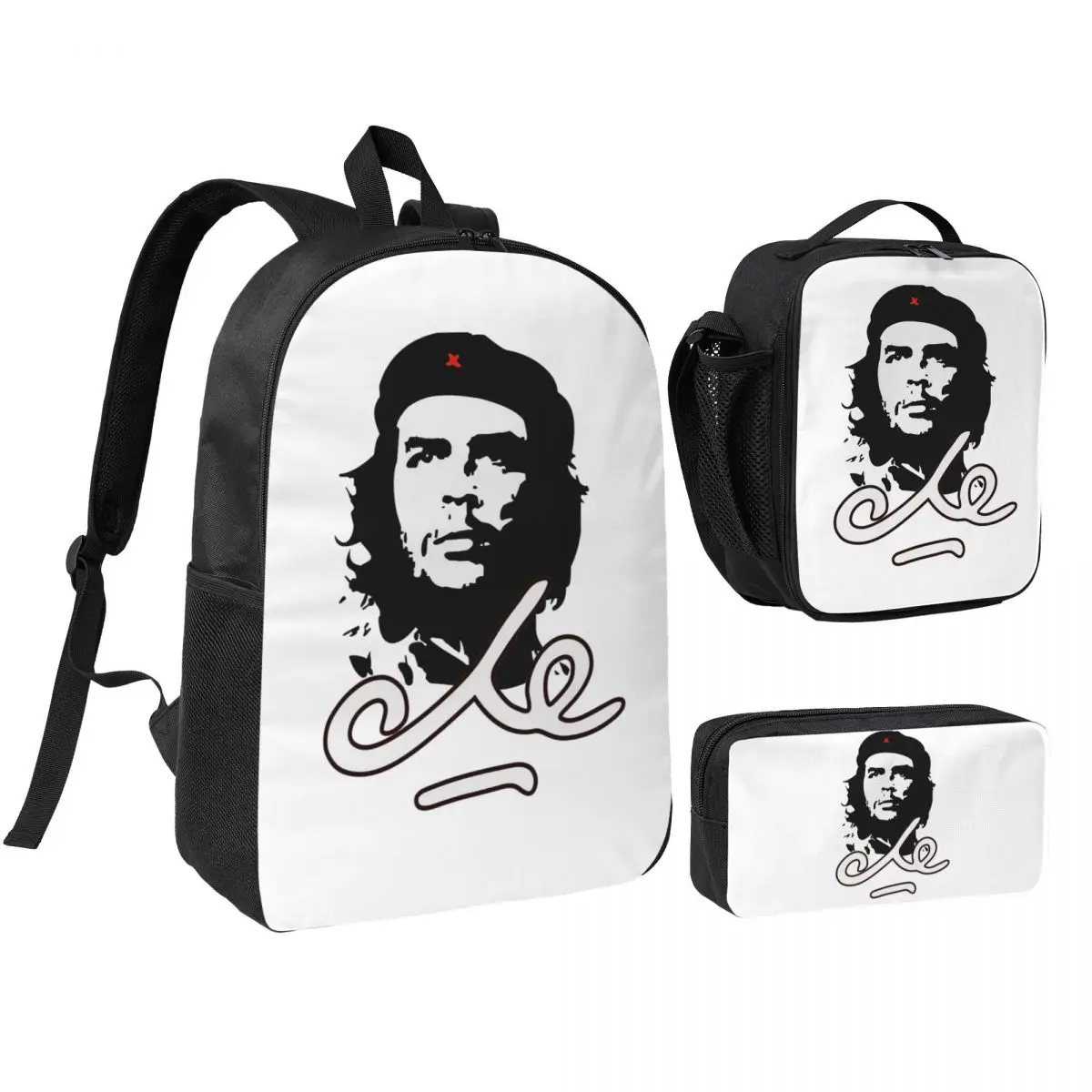 

Retro Che Guevara Backpack Boys Girls BookBag School Bag Shoulder Bags 3ps Insulated Lunch Bag Pencil Case