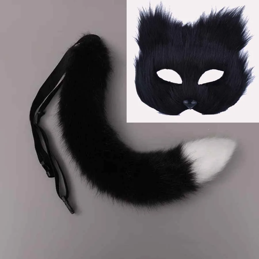 Sexy Fuchsmasken-Set mit Schwanz für Feiertagspartys, Rollenspiele, Pelz-Tiermasken für Männer und Frauen, Maskerade-Party-Requisiten, Bühnenauftritts-Set – Detail 9