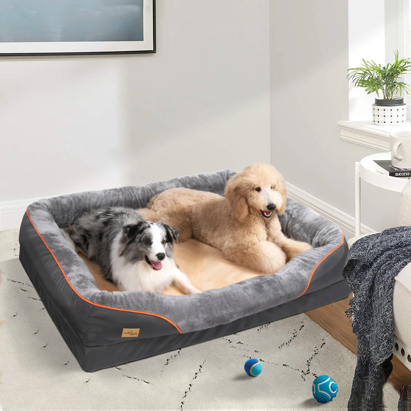 Großes Orthopädisches Hundebett, für Große und Mittelgroße Hunde, mit Abnehmbarem und Waschbarem Bezug, Wasserdichter Hundekorb mit 4 Kanten, Rutschfestes Hundesofa