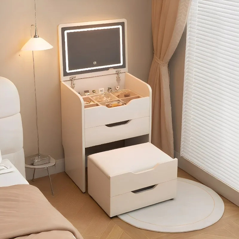 

Cream wind dresser, flip cover storage cabinet integrated, small bedroom side cabinet, makeup table, narrow slot