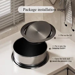 Leasylife Countertop Built in Trash Can, Stainless Steel Flap Over, Desktop Waste Chute, Round Rectangle Garbage Can for Kitchen