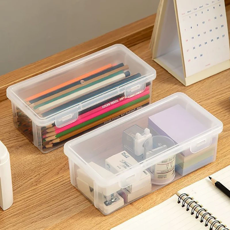 1Pc Pencil Case Box PP Transprant Pen Box Multifunction Large Capacity Stationery Pen Case Stackable Office Supplies