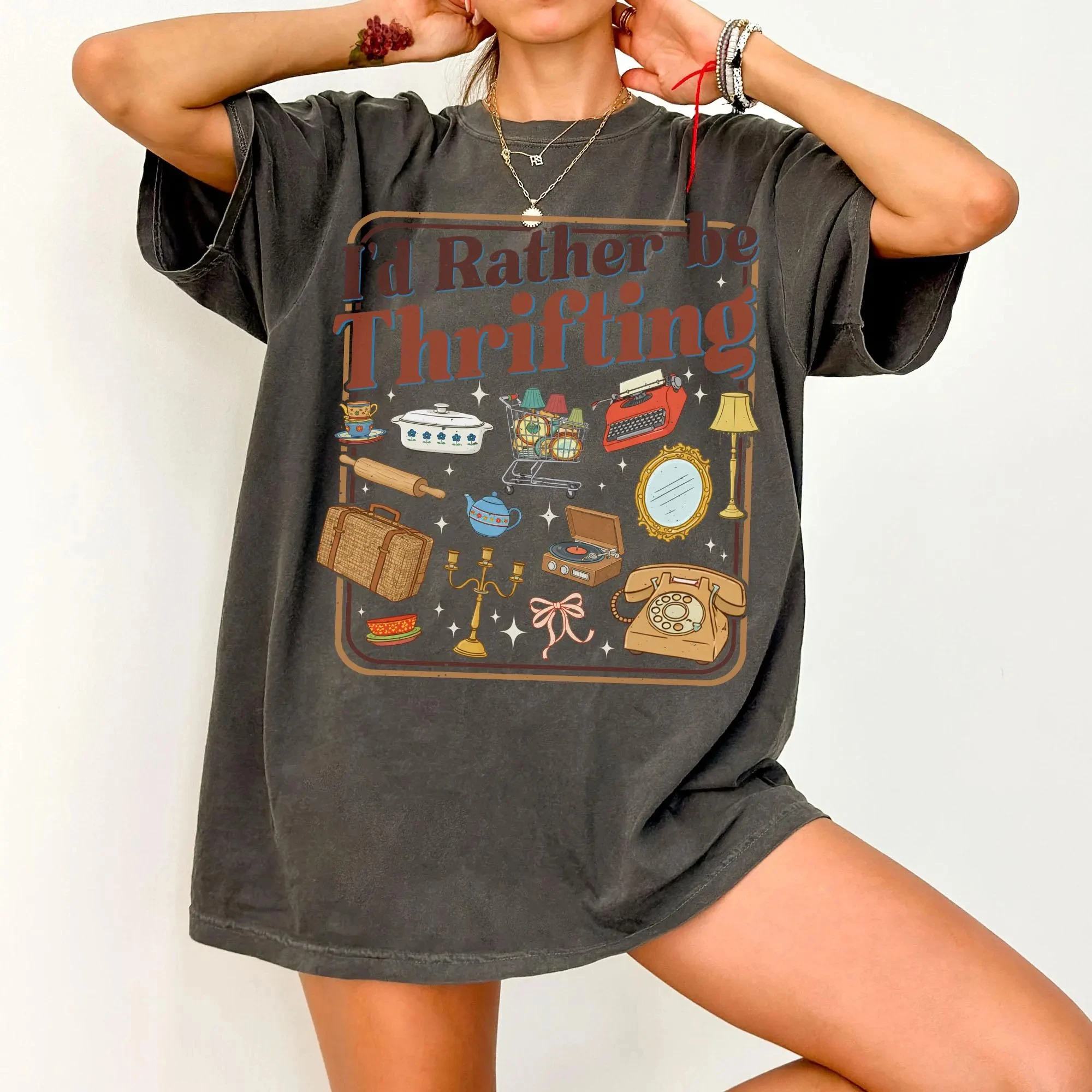 Plus Size Summer Women's Vintage Thrift Store Aesthetic Design TShirt Cotton Breathable Stylish Versatile Street Style Oversized