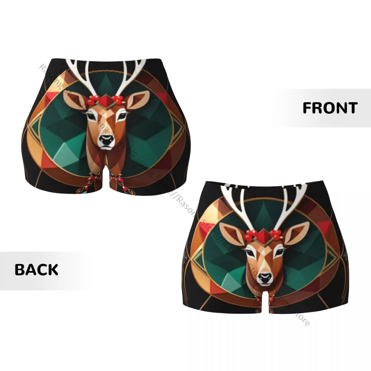 Sexy tight hip sports shorts Christmas Reindeer Traditional Vintage Art fitness women's comfortable yoga shorts