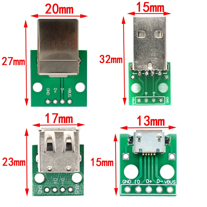 5PCS USB Male Connector / MINI MICRO to DIP Adapter female 2.54 B Type-C USB2.0 3.0 PCB Converter